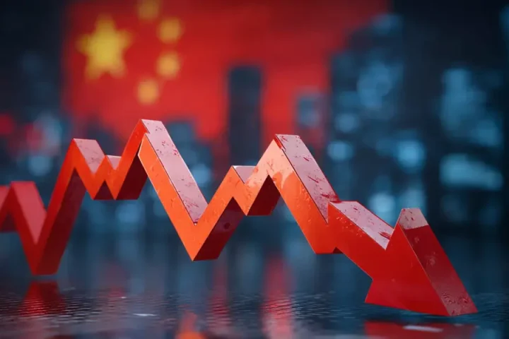 A dual-axis chart showing China's robust industrial production growth alongside a flat line for domestic retail sales, illustrating the "two-speed economy."